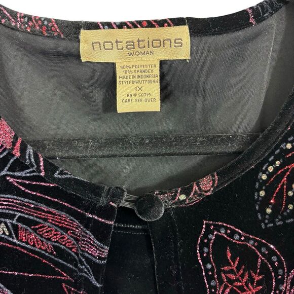 Notations Velvet Pink Red Sparkle Glitter Black Jacket Shell Christmas Size 1X - Picture 7 of 7